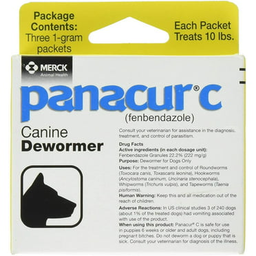 Panacur C Canine Dewormer Dogs 1 Gram Each Packet Treats 10 lbs 3 Packets for Small dogs